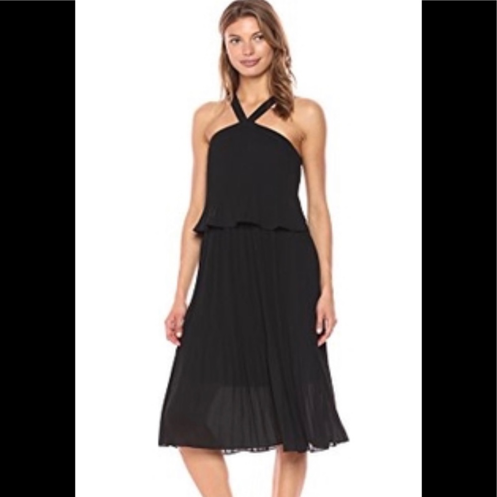 Bebe Sleeveless pleated halter neck dress